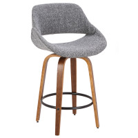 Lumisource B26-FBCO WL+GY Fabrico Mid-Century Modern Counter Stool in Walnut and Grey Noise Fabric 